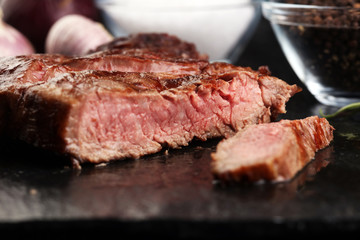Barbecue Rib Eye Steak on Slate Slab - Dry Aged Wagyu Entrecote Steak