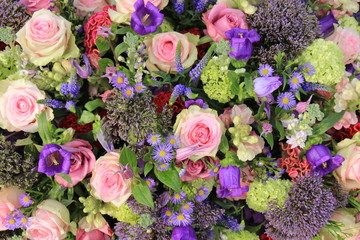 Blue and pink wedding flowers