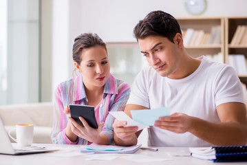 Obraz premium Young family discussing family finances