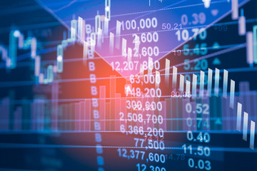 Fototapeta na wymiar Stock data indicator analysis on financial market trade chart on LED. Concept Stock data trade. Digital financial trade analysis background. Double exposure style