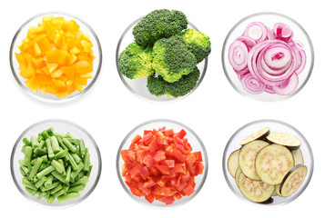 Chopped pepper in bowl on white background