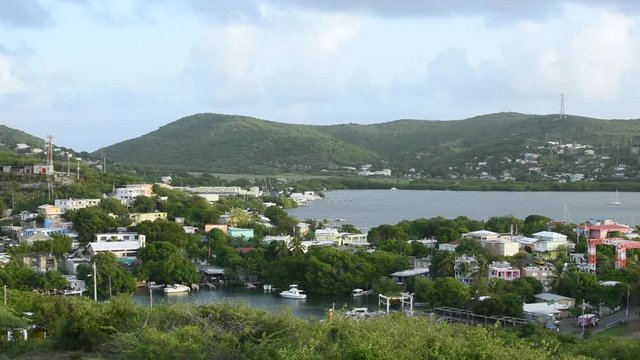 Cityscape of town of Dewey and Ensenada Honda on Caribbean island of Isla Culebra in early morning light