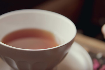 Close-up of cup of tea in cafe
