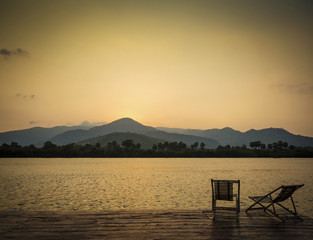 tropical exotic sunset river view in kampot cambodia asia