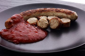 grilled sausages and tomato ketchup