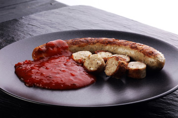 grilled sausages and tomato ketchup