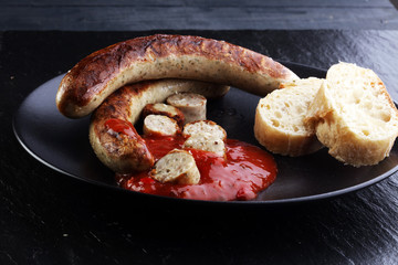 grilled sausages and tomato ketchup