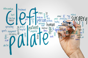 Cleft palate word cloud concept on grey background