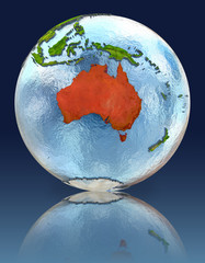 Australia on globe with reflection