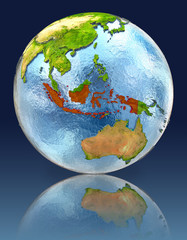Indonesia on globe with reflection