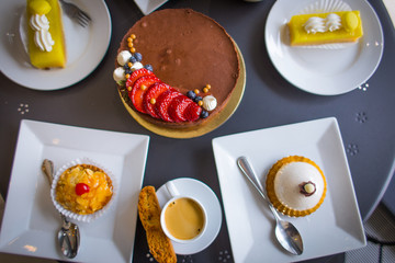 Sweet Pastries in the Restaurant. Coffee TIme. 