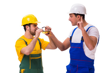 Two workers isolated on the white background