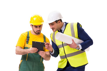 Two workers isolated on the white background