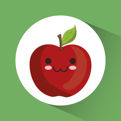 kawaii apple icon over green background. colorful design. vector illustration