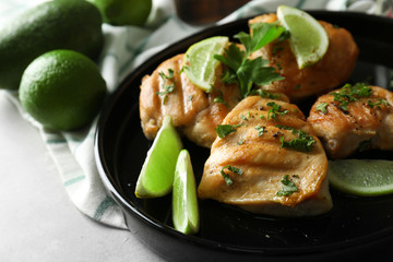 Plate of delicious tequila lime chicken, closeup