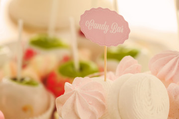 Tasty sweets on blurred background, closeup