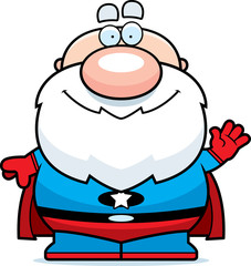 Waving Cartoon Superhero Grandpa
