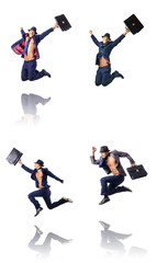 Jumping businessman isolated on white