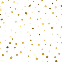 Golden stars confetti background. Vector seamless pattern