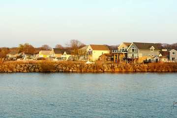 Vacation beach rental houses on the shore of Lake Ontario, near Rochester, New York