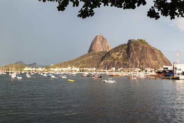 Sugarloaf mountain behind Botafogo bay in Rio de Janeiro, Brazil
