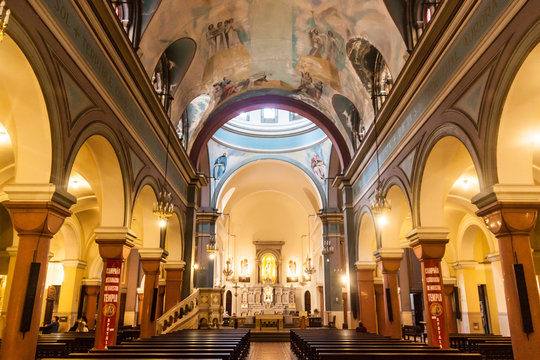 Interior of Parroquia Nuestra Senora del Carmen church in Montevideo, Uruguay.