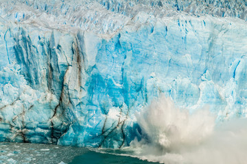 Splash after iceberg fall at Perito Moreno glacier in Patagonia, Argentina