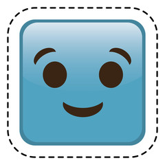 happy cartoon face in square shape, icon over white background. colorful design. vector illustration