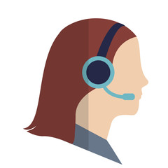 woman with headset cartoon icon over white background. colorful design. customer service concept. vector illustration