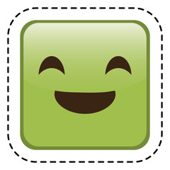 happy cartoon face in square shape, icon over white background. colorful design. vector illustration