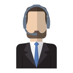man with headset cartoon icon over white background. colorful design. customer service concept. vector illustration