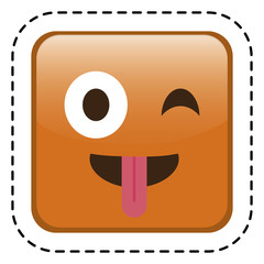 happy cartoon face in square shape, icon over white background. colorful design. vector illustration