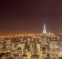 Plakat View of New York Manhattan during sunset hours