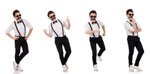 Young man with moustache isolated on white