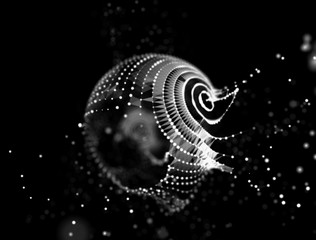 Abstract blue 3d Illuminated distorted Mesh Sphere . Neon Sign . Futuristic Technology HUD Element . Elegant Abstract Destroyed Sphere . Big data visualization .