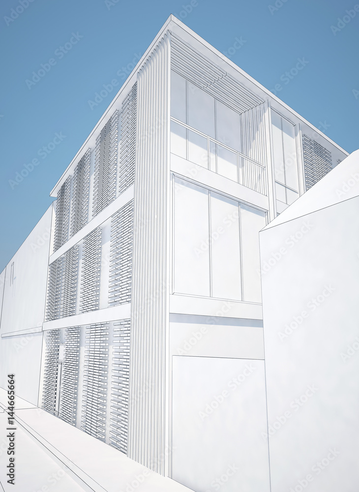 Poster sketch architecture design of inset house ,3dwire frame render building