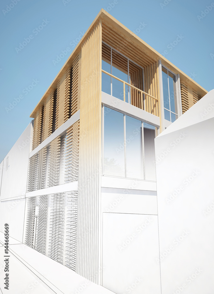 Poster sketch architecture design of inset house ,3dwire frame render building