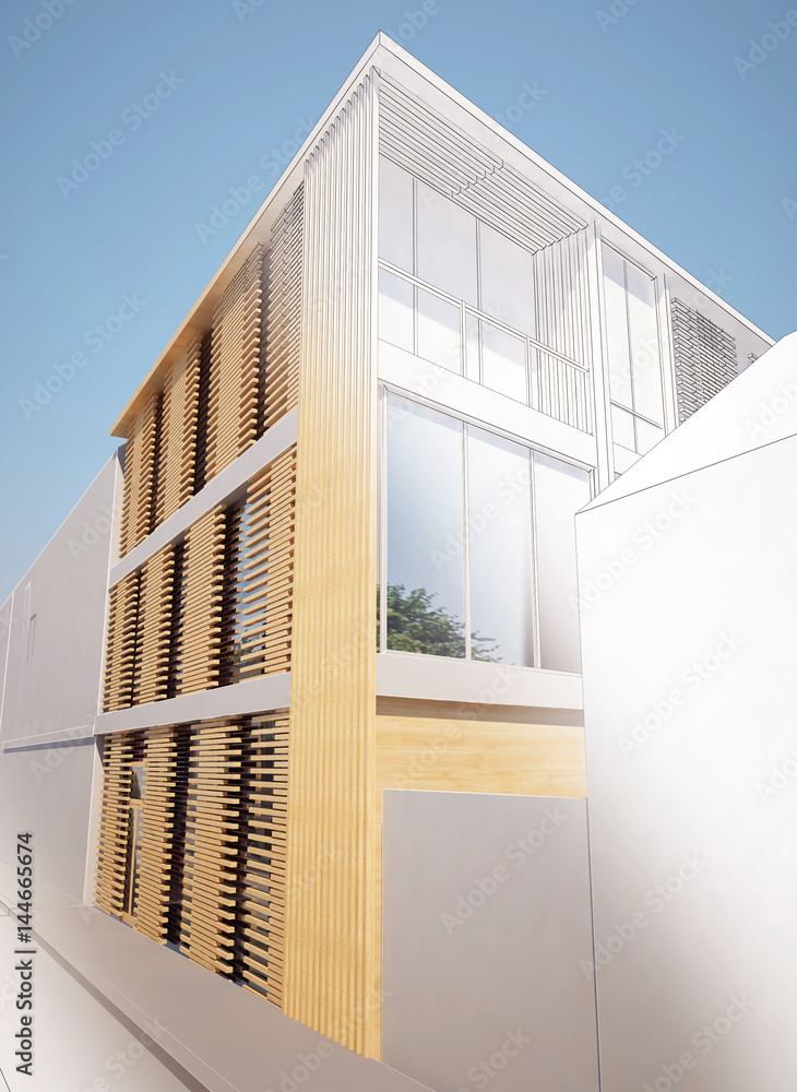 Poster sketch architecture design of inset house ,3dwire frame render building