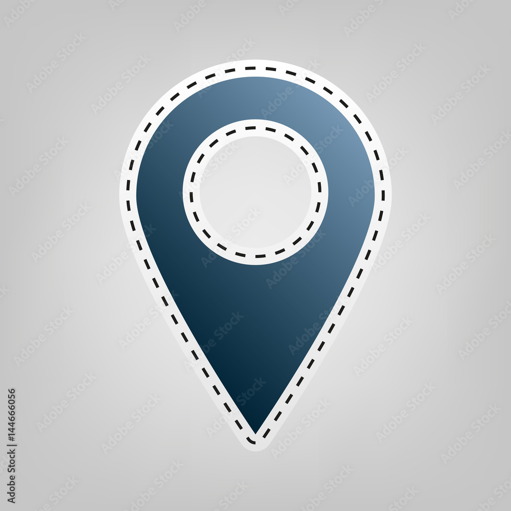 Aufkleber mark pointer sign. vector. blue icon with outline for cutting out at gray background.