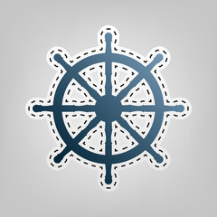 Ship wheel sign. Vector. Blue icon with outline for cutting out at gray background.