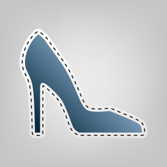 Obraz premium Woman shoe sign. Vector. Blue icon with outline for cutting out at gray background.