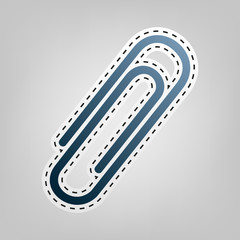 Clip sign illustration. Vector. Blue icon with outline for cutting out at gray background.