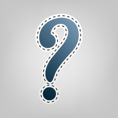 Question mark sign. Vector. Blue icon with outline for cutting out at gray background.