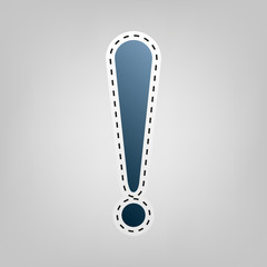 Attention sign illustration. Vector. Blue icon with outline for cutting out at gray background.