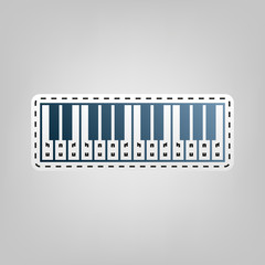 Piano Keyboard sign. Vector. Blue icon with outline for cutting out at gray background.