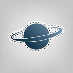 Planet in space sign. Vector. Blue icon with outline for cutting out at gray background.
