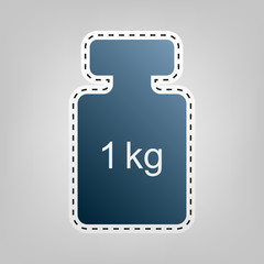 Weight simple sign. Vector. Blue icon with outline for cutting out at gray background.