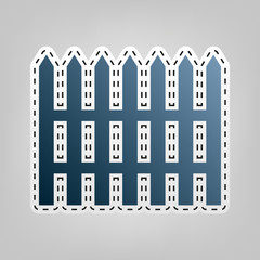 Fence simple sign. Vector. Blue icon with outline for cutting out at gray background.