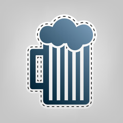 Glass of beer sign. Vector. Blue icon with outline for cutting out at gray background.