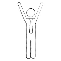 blurred silhouette pictogram of man with tie and arms extended vector illustration